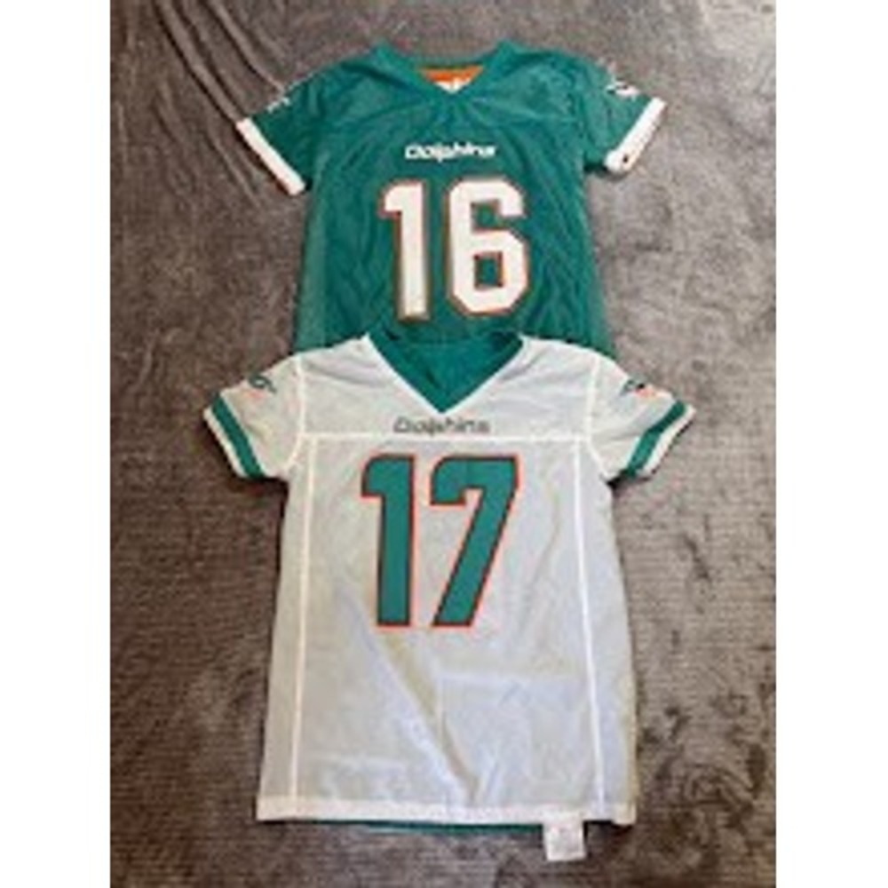 Miami Dolphins Academy Youth Small Jerseys Lot of 2 Teal White Autographed NFL